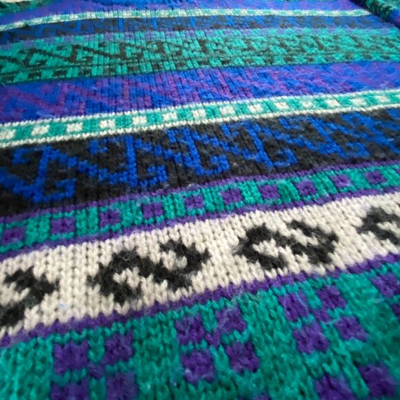 Vintage Multicolor Pattern Wool Blend Sweater, size XL, Ski Resort, Cabincore - Picture 6 of 8